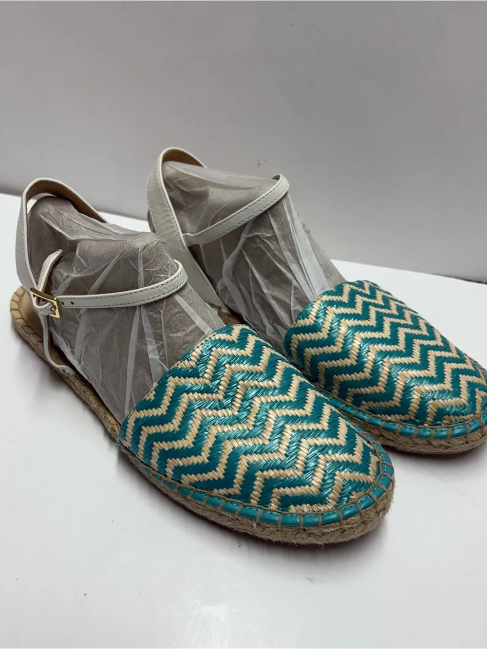 Talbots Rattan Turquoise Striped Espadrille Jute Sandals Sz 9